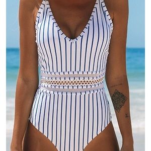 BRAND NEW! V-neck stripped one-piece bathing suit!